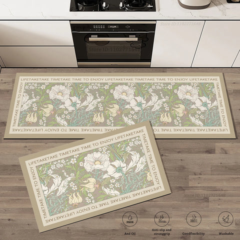Navak Carpet Flowers Pattern Kitchen Extra Thick Absorbent Rug Bathroom Entrance Non-Slip Doormat Carpet Large Anti Fatigue Mat Long Rugs