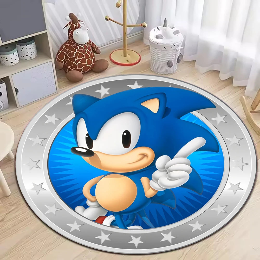 Navak Carpet Daily Picks Blue Hedgehog Creative Round Rug for Living Room Decor Bedroom Bedside Soft Carpet Sofa Mat Gaming Room Swivel Chair Mat