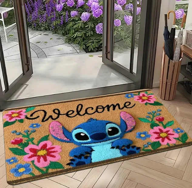 Navak Carpet 1pc Stitch The Movie Welcome Doormat Non-Slip Vibrant Floral Design Machine Washable Easy Clean Home Decoration Children Carpet