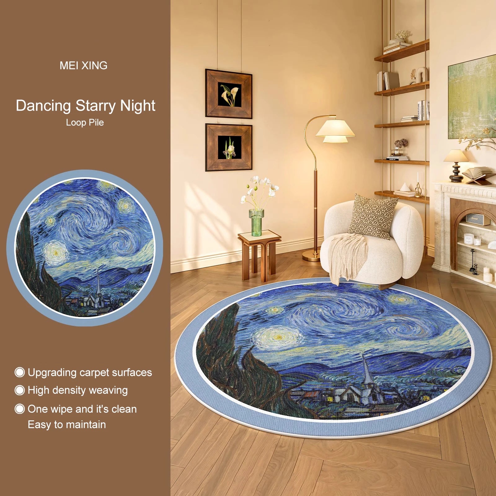 Navak Carpet Round Rug Living Room Carpet Soft Bedroom Bedside Floor Mat Plants Flowers French Retro Anti-slip Carpets Home Ddecoration Tapis