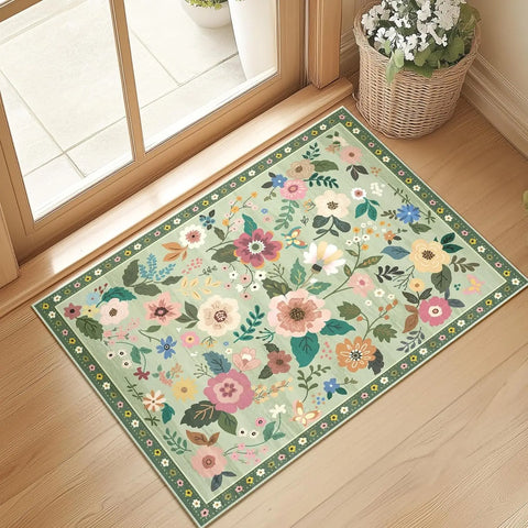 Navak Carpet Crystal velvet carpetFloral  Area Rug Machine Washable Soft Print Boho Carpet Non Slip Doormat Low Pile Flower Area Rugs for