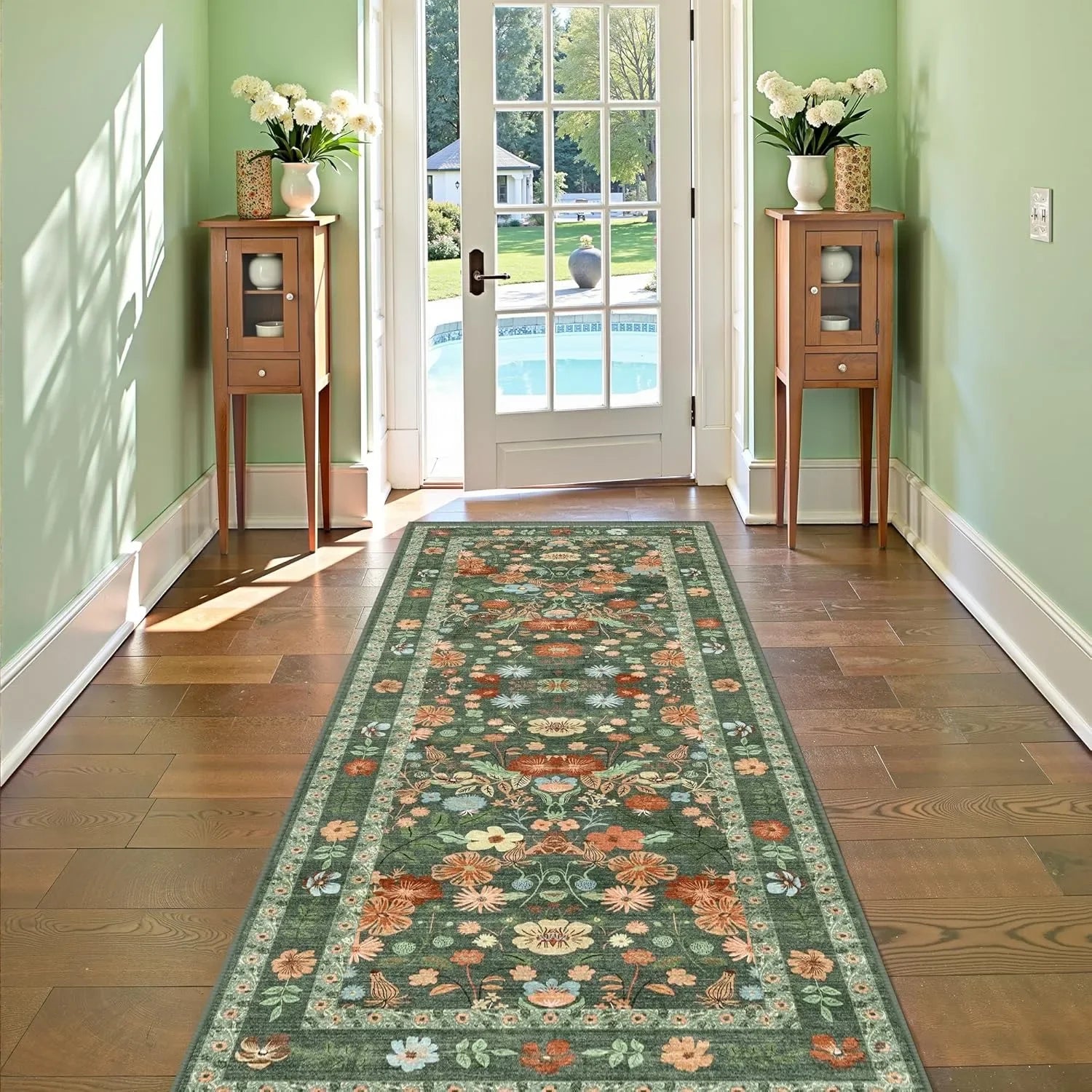 Navak Carpet Floral Hallway Runner Rug Soft Flower Botanical Long Carpet Bedroom Non-Slip Floor Mat Machine Washable Kitchen Home Decoration