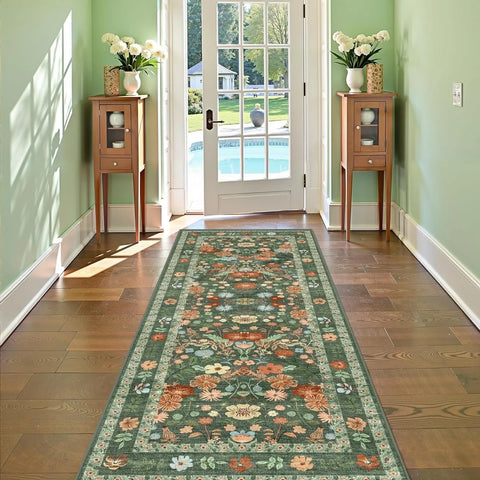 Navak Carpet Floral Hallway Runner Rug Soft Flower Botanical Long Carpet Bedroom Non-Slip Floor Mat Machine Washable Kitchen Home Decoration