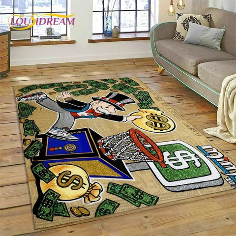Navak Carpet Game Dollar Monopoly Cartoon Carpet Cute Money Rug For Living Room Bedroom Home Bathroom Floor Mat Non-slip Decoration Sofa
