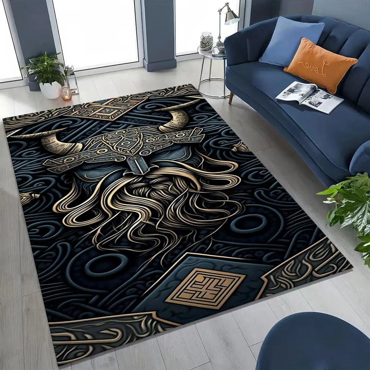 Navak Carpet Nordic Viking Warrior Symbol Valhalla Valknut Rune Moto Rug for Bedroom Living Room Sofa Home Doormat Decor,Non-slip Floor Mat