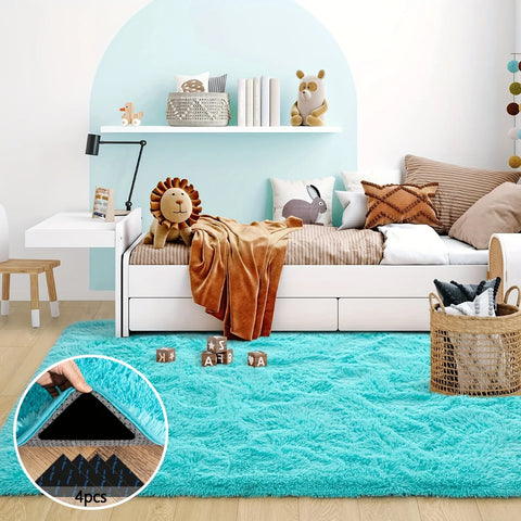 Navak Carpet Light Blue Soft Shaggy Non-Slip Rugs for Living Room/Bedroom/Nursery–Luxury Plush Carpet with 4 Rug Stickers,Room Decor Rug