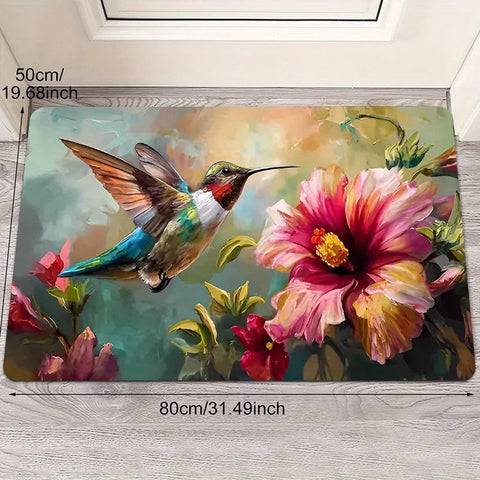 Navak Carpet Hummingbird Floral Doormat - Quick Dry Non-Slip Polyester Anti-Slip Mat, Perfect for Indoor/Outdoor Kitchen/Entrance