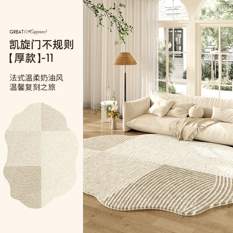Navak Carpet French Cream Style Carpets for Living Room Irregular Shape Bedroom Decor Line Carpet Fluffy Soft Plush Rug Thick Washable Mat