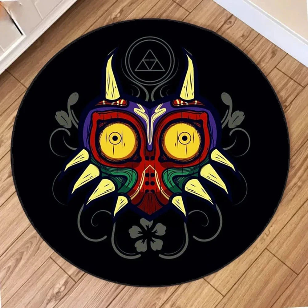 Navak Carpet Zelda Symbol Round Rug Retro Style Game Room Carpet for Living Room Gaming Decor Zelda Majora’s Mask Rug Gift for Gamer