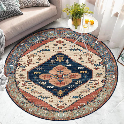 Navak Carpet American Retro Ethnic Style Circular Carpet Living Room Bedroom Mat Red Festive Atmosphere Decorated Home Rug Decoration