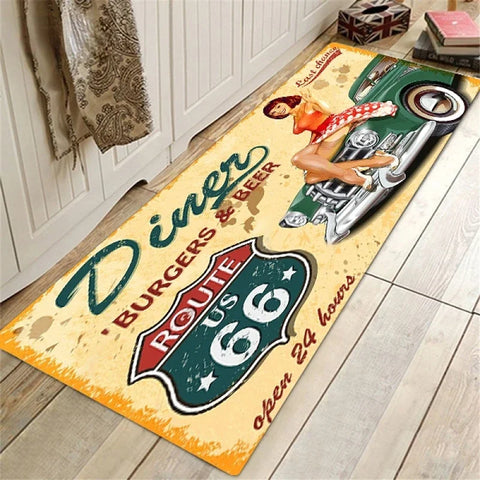 Navak Carpet Route 66 Design Kitchen Floor Mat Entrance Doormat Home Decor Carpet for Living Room Bedroom Rugs Bathroom Non-slip Mat Foot Pad