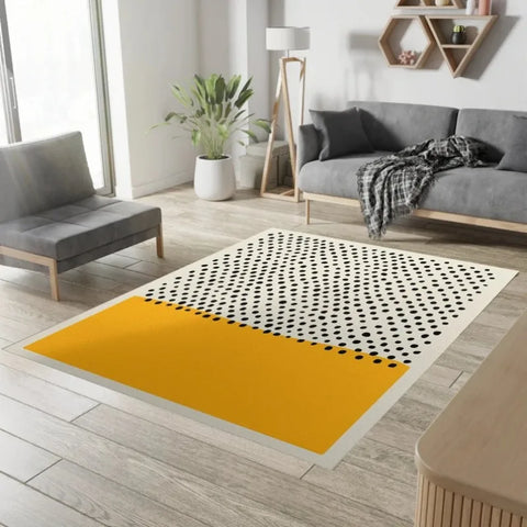 Navak Carpet Bold Yellow Black Geometric Rug–Mid-Century Modern Living Room Decor | Scandinavian-Inspired Abstract Area Rug for Stylish Homes