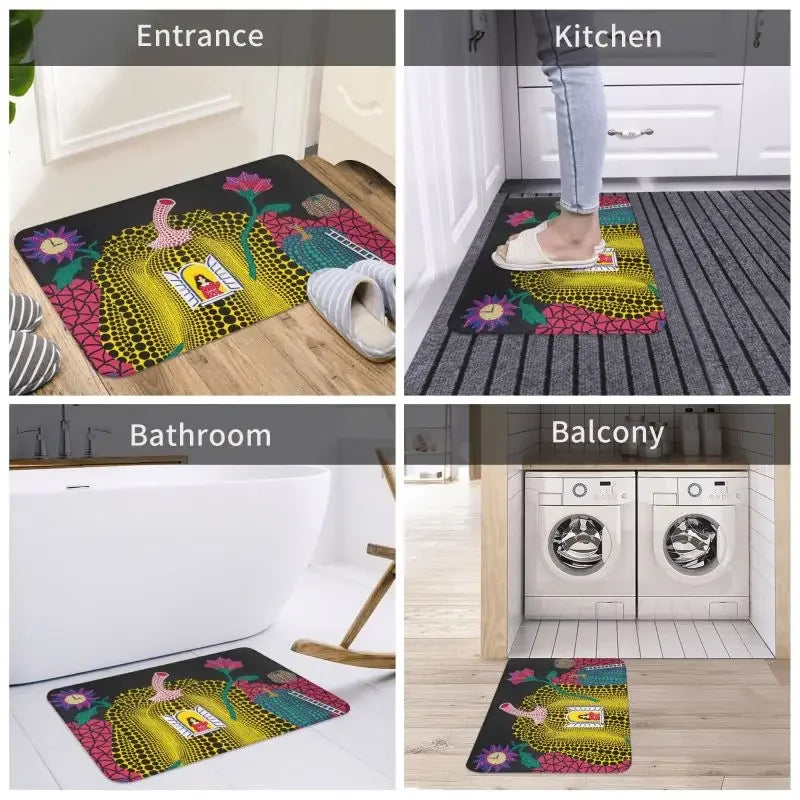Navak Carpet Custom Yayoi Kusama Abstract Painting Doormat Non-Slip Entrance Bathroom Kitchen Door Floor Mat Garage Rug Carpet Footpad