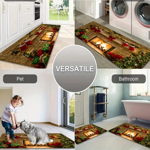 Navak Carpet Christmas Kitchen Bathroom Non-Slip Floor Mat Living Room Balcony Hallway Entrance Rug Bedroom Bedside Foot Mat Mas Home Decor