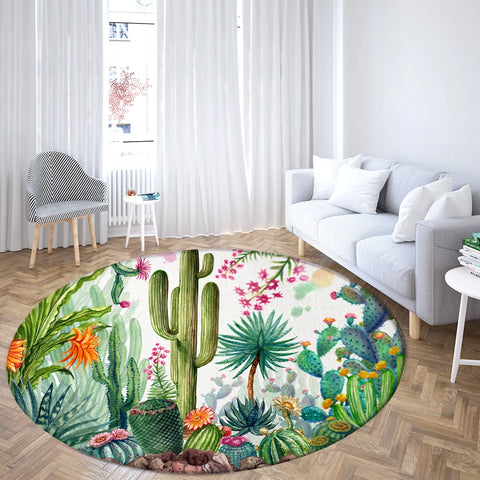 Navak Carpet Home Living Room Bedroom Bathroom Floor Mat Printing Decorative Carpet Flower and Bird  Round  Peony Rose