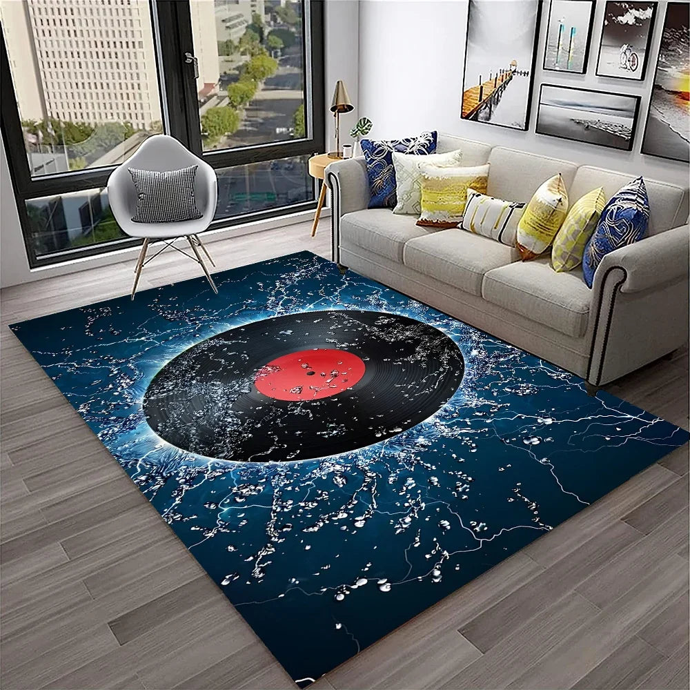 Navak Carpet 3D Retro Vinyl Record Music Art Carpet Rug for Home Living Room Bedroom Sofa Doormat Decor,Kid Play Area Rug Non-slip Floor Mat