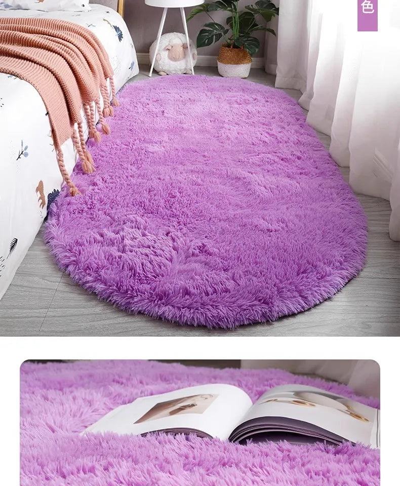 Navak Carpet Exclusive Picks Nordic ins thickened long hair tie-dyed silk hair carpet Modern simple oval bedroom bed rug, living room sofa rug