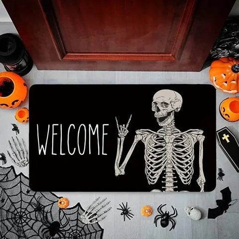 Navak Carpet Halloween Dancing Skeletons Door Mat Spooky Skull Non-Slip Welcome Entrance Rugs Kitchen Bedroom Living Room Carpet Decoration