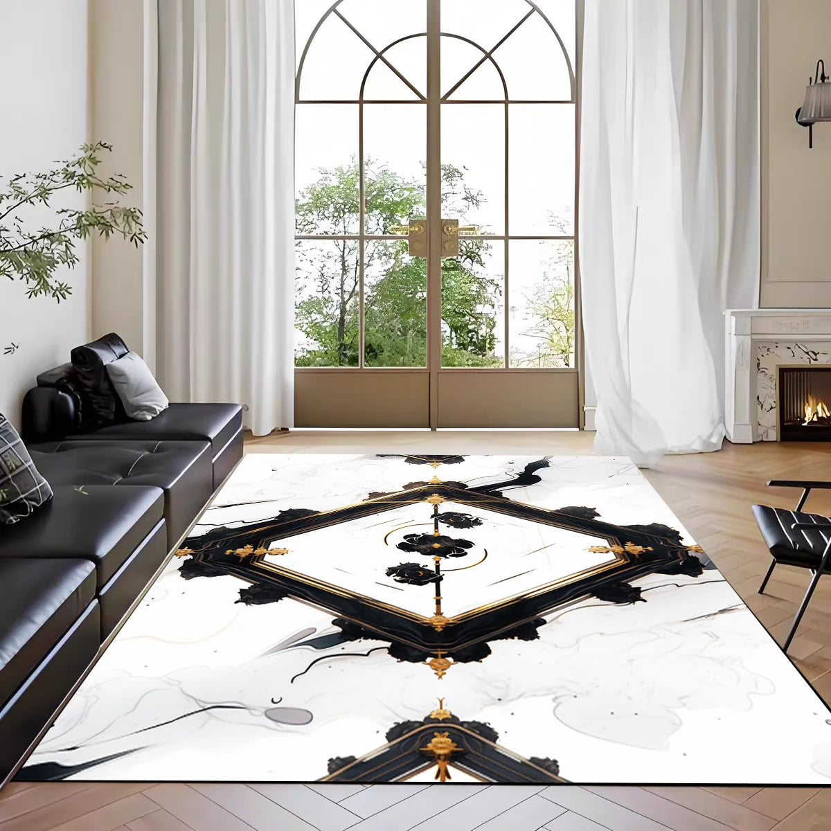 Navak Carpet Nordic Marble Print Area Rug for Living Room in Front of Sofa Non-Slip Modern Floor Mat for Bedroom