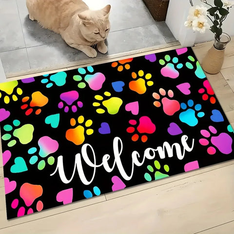Navak Carpet Vibrant Dog Paw Welcome Mat Anti-Slip Carpet for Bathroom Kitchen Bedroom Living Room Entrance Rug Home Decor Doormat