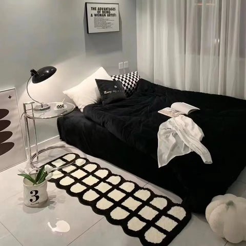 Navak Carpet Korean Style Carpet for Living Room Plush Black White Sinple Thick Anti-slip Carpet Ins Style Small Rugs Bedroom Fluffy Foot Mat