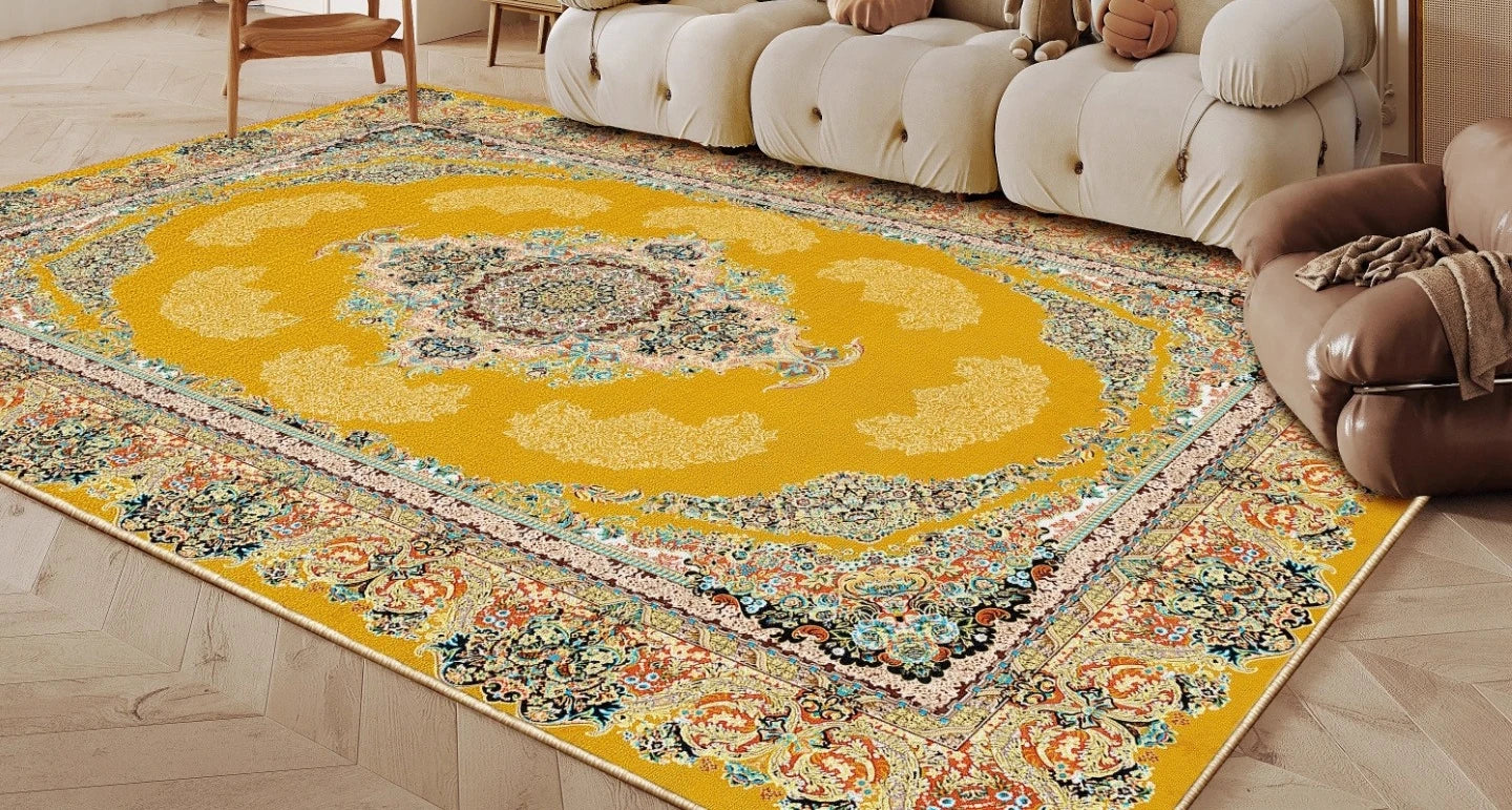 Navak Carpet Ethnic Style Bedroom Decor Retro Carpet Light Luxury Carpets for Living Room Washable Lounge Soft Floor Mat Anti-slip Study Rug