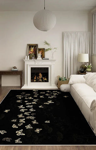 Navak Carpet Luxurious Black White Area Rug Large Non-Slip Living Room Carpet Washable Easy Care Comfortable Bedroom Decorative Floor Mat