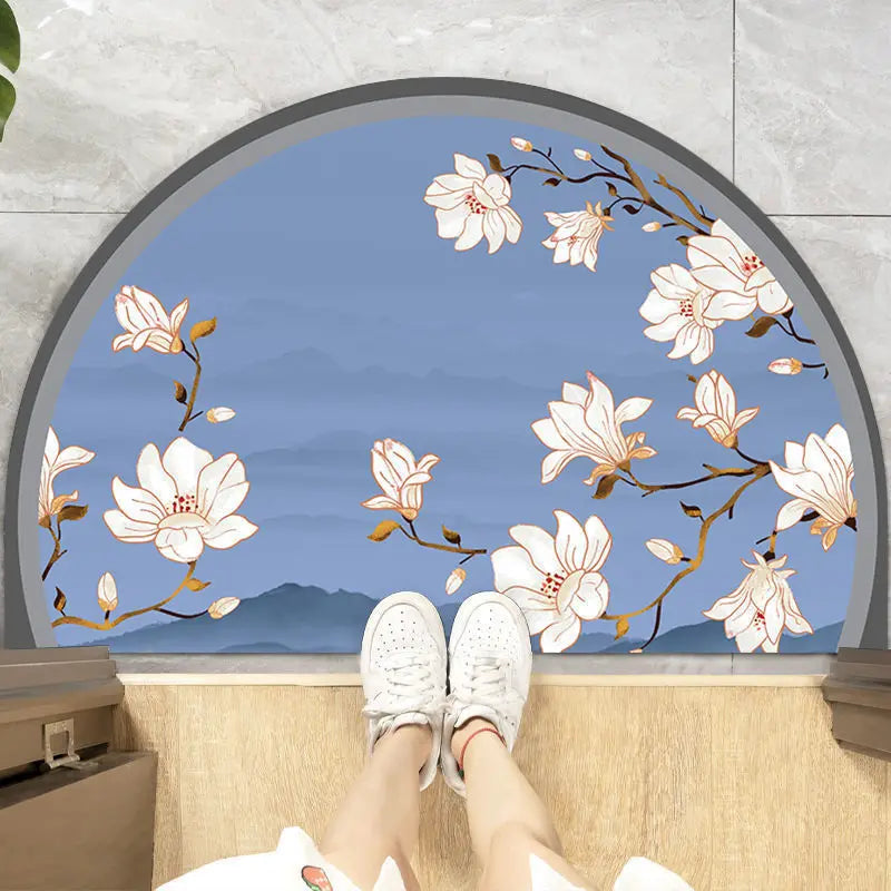 Navak Carpet Chinese Semi-circular Floor Mats Japanese Style Crane Printed Door Entrance Non-slip Floor Mats Balcony Carpet Hallway Porch Rug