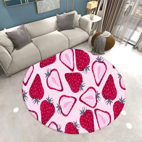 Navak Carpet Lovely Strawberry Print Round Carpet Home Living Room Sofa Bedroom Floor Decoration Kitchen Absorbent Mat