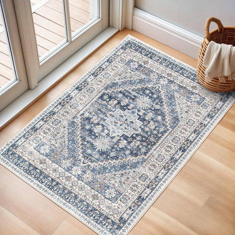 Navak Carpet zesthomeArea Rugs - Ultra-Thin Washble Rug, Stain Resistant Anti Slip Backing Rugs for Living Room,Bedroom, Vintage Home De