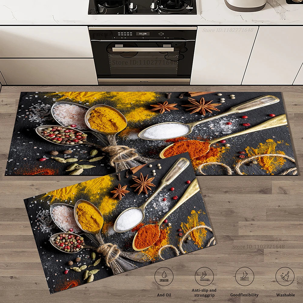 Navak Carpet Spices Kitchen Mat Home Entrance Doormat Living Room Bedroom Balcony Floor Decor Carpet Bathroom Hallway Door Anti-Slip Foot Rug