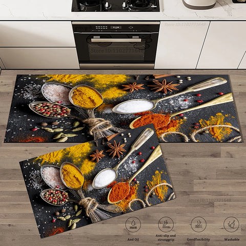 Navak Carpet Spices Kitchen Mat Home Entrance Doormat Living Room Bedroom Balcony Floor Decor Carpet Bathroom Hallway Door Anti-Slip Foot Rug