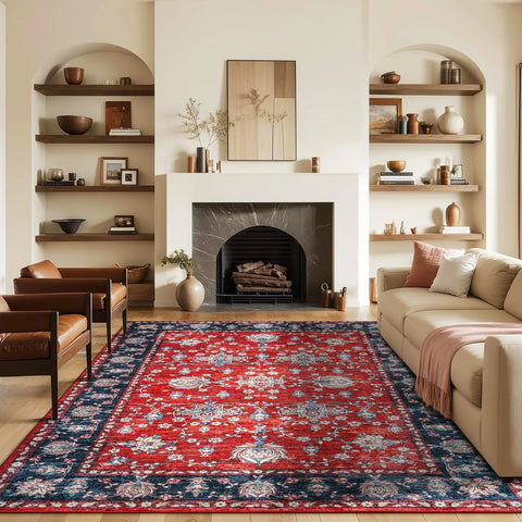 Navak Carpet Area Rugs for Living Room, Machine Washable Vintage Rug, Non-Slip Low Pile Throw Rugs with Rubber Backing Washable Carpet