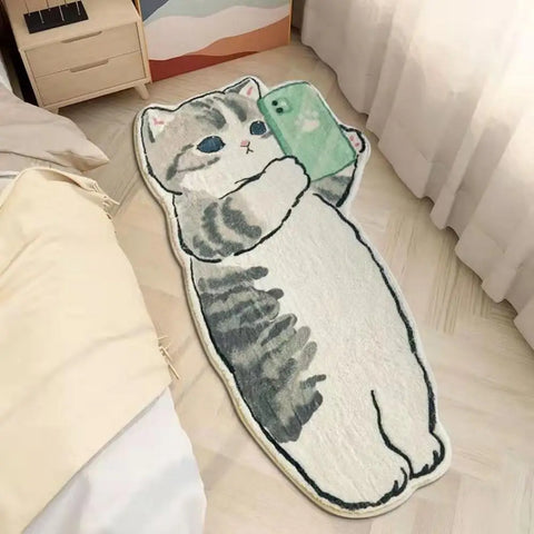 Navak Carpet Cat Imitation Cashmere Rug Bed Blanket Living Room Bedroom Floor Mat Machine Washable Cute Cartoon Bay Window Mat Household Rug