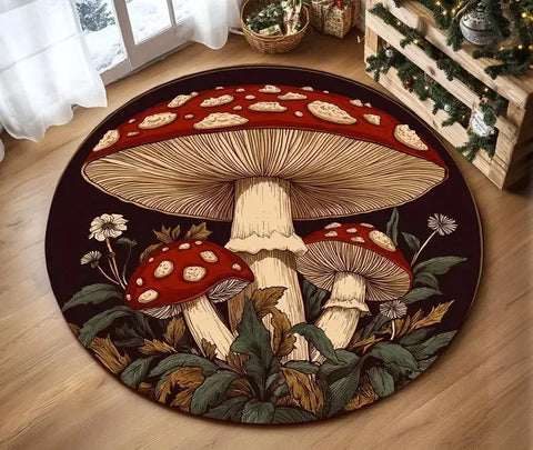 Navak Carpet Mushroom Pattern Circle Carpet Utility Round Rug for Living Room Bedroom Deco Kitchen Under Table Floor Mat Non Slip Vintage Rug