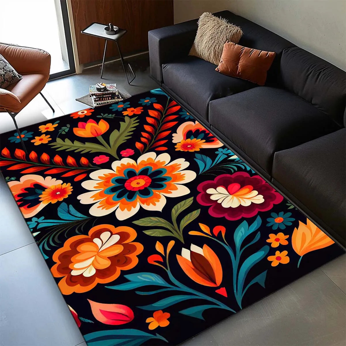 Navak Carpet Chic Floral Non-Slip Rug - Washable, Perfect for Indoor/Outdoor Decor in Living Room, Bedroom, Kitchen, Office, Cafe & Restauran