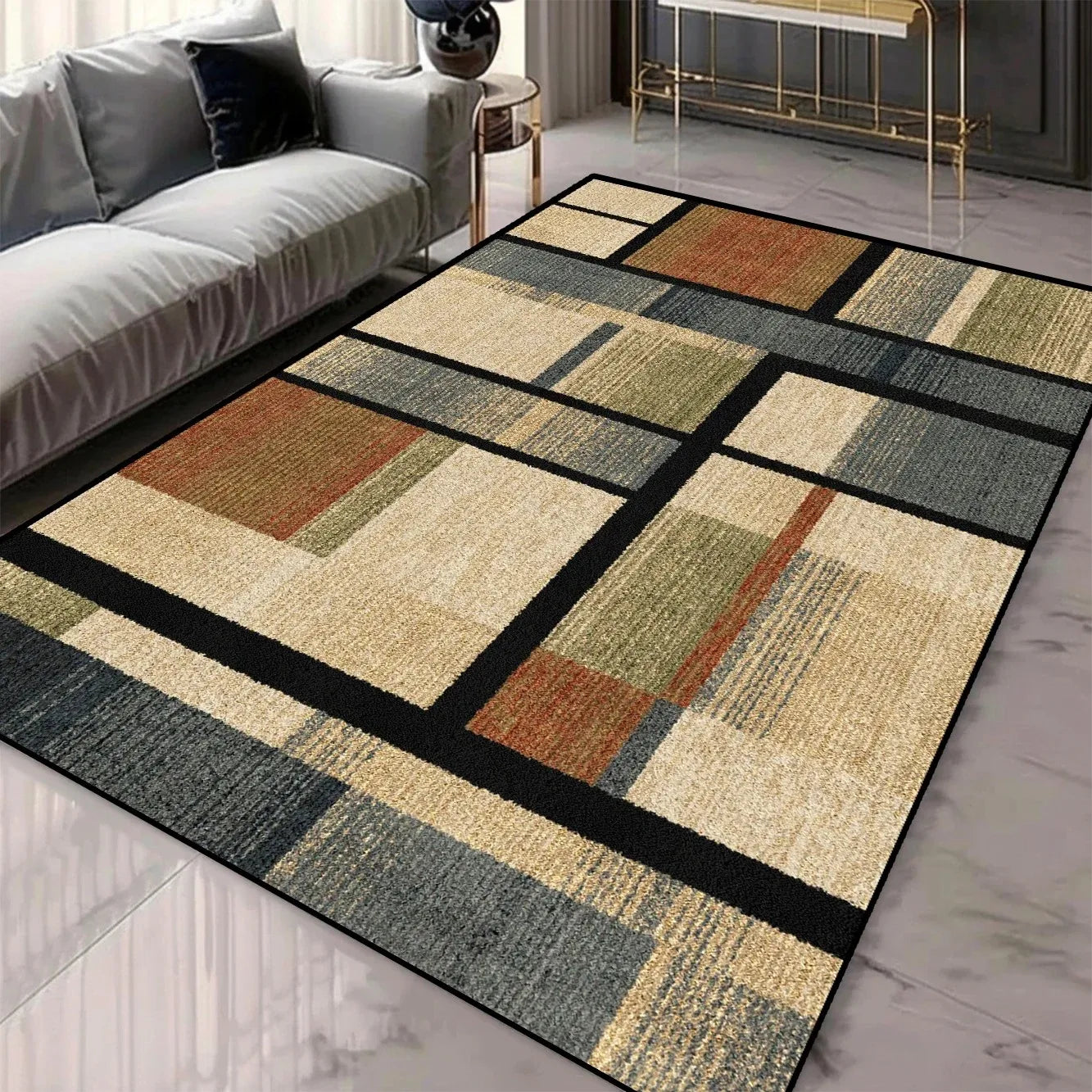 Navak Carpet Geometric Pattern 3D Area Rugs for Living Room and bedroom decor Washable Carpets with Non-slip Backing European Inspired Mats