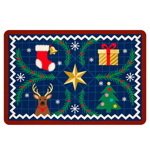 Navak Carpet Exclusive Picks Luxury Red Green Flannel Christmas Gift Rug Non-Slip Safe  Soft Holiday Floor Mat Decor,Soft Comfortable for Standing,