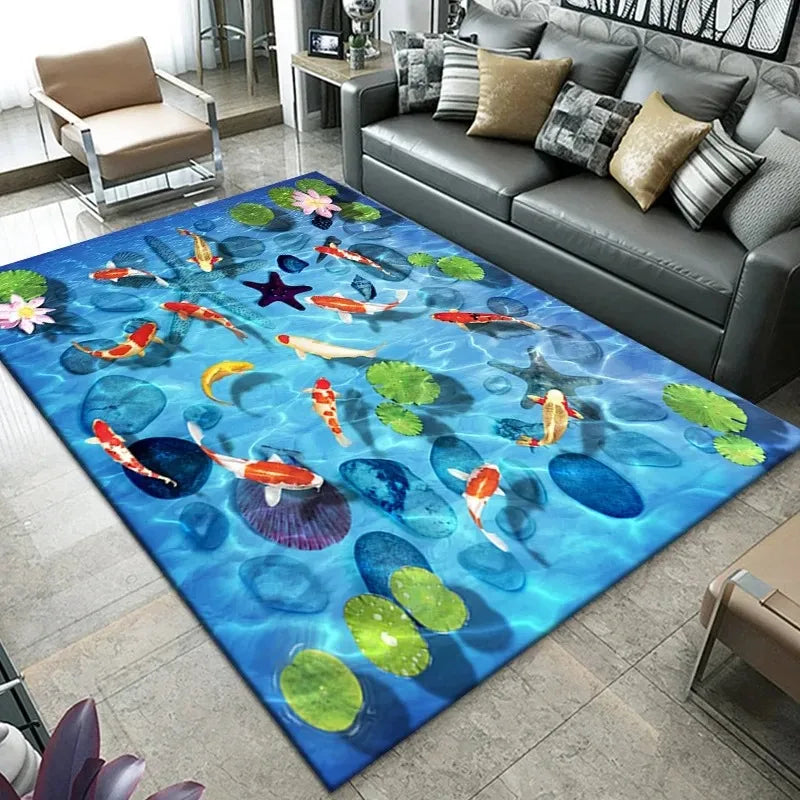 Navak Carpet3D Beach Sea Waves Pattern Carpet Door Floor Mat Fish Doormat Non-slip Floor Mat Living Room Rug Home Room Bedroom Decoration