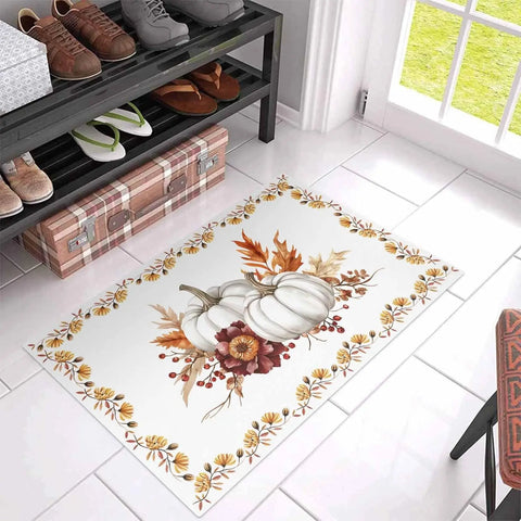 Navak Carpet Autumn Thanksgiving Pumpkin Welcome Doormat Home Decor Fall Maple Leaf Kitchen Mat Balcony Hallway Rug Bedroom Non-slip Floormat