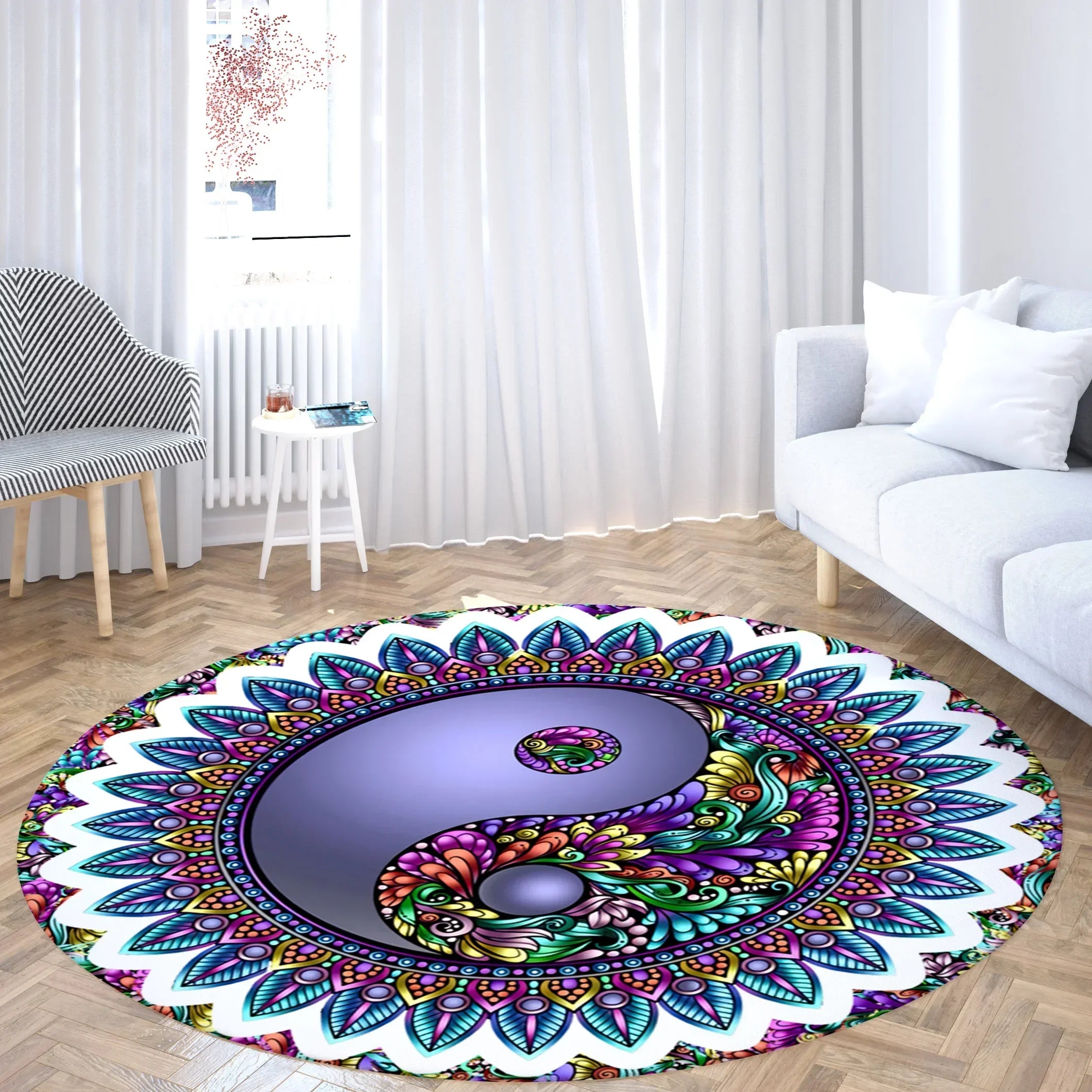 Navak Carpet Yin Yang Tai Chi Round Carpet Flower of Life Gym Carpets Circle Rug Indian Buddha Yoga Meditation Mats Non-slip Chair Mat Decor