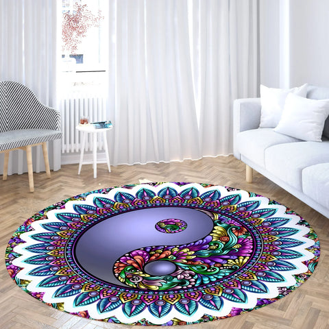 Navak Carpet Yin Yang Tai Chi Round Carpet Flower of Life Gym Carpets Circle Rug Indian Buddha Yoga Meditation Mats Non-slip Chair Mat Decor