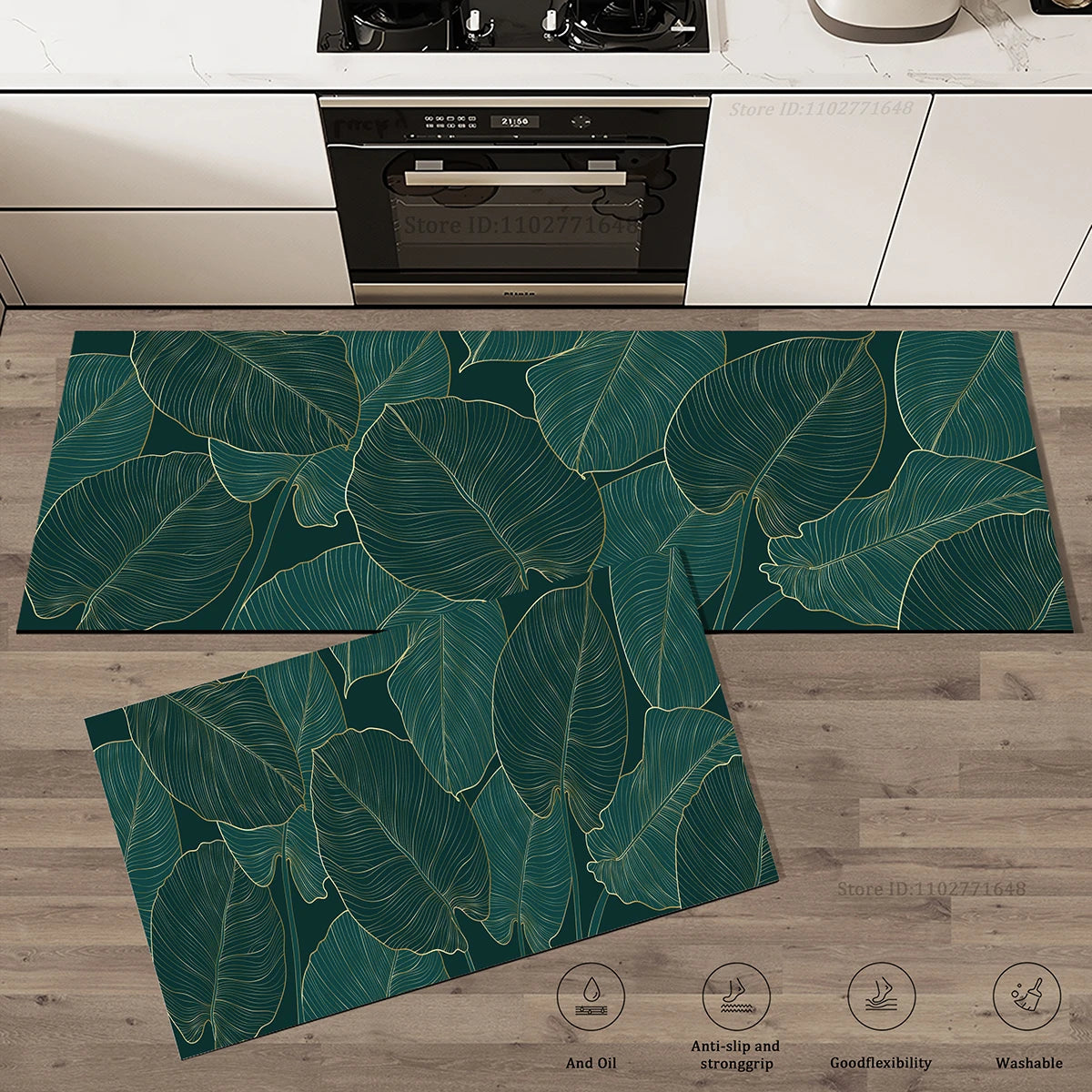Navak Carpet Green Leaves Kitchen Mat Surface Absorbent Doormat Rug Drying Non-Slip Bathroom Entrance Carpet High Quality Large Washable Mats