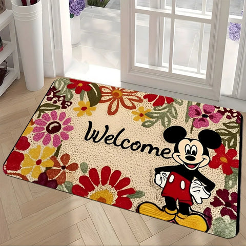 Navak Carpet Mickey's Floral Welcome Doormat,Soft, absorbent and non-slip, bathroom room mats, yoga mats, home decoration
