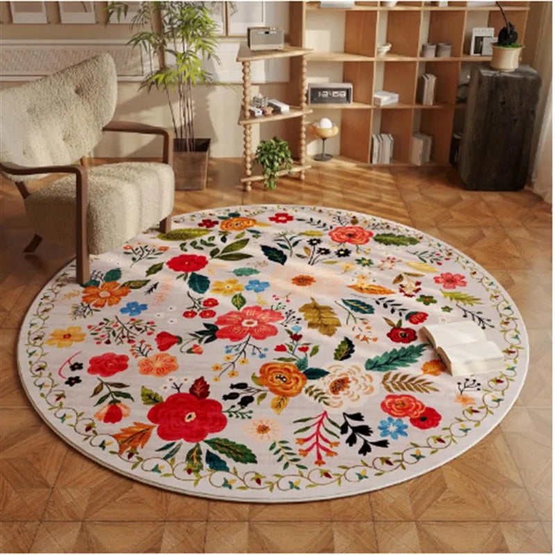 Navak Carpet Flower Pattern Rugs for Bedroom Home Fluffy Soft Rug Retro Round Living Room Decoration Carpet Thick Anti-slip Bedside Floor Mat