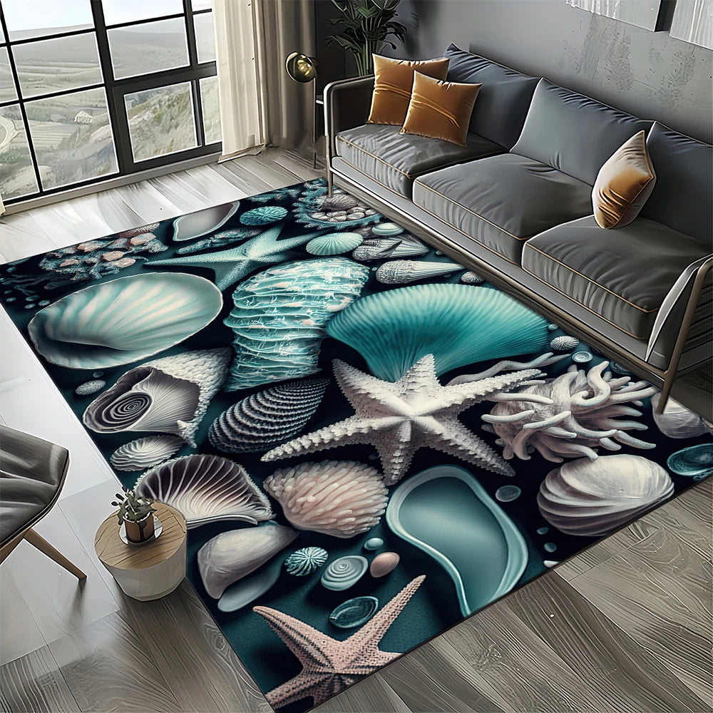 Navak Carpet 2025 New Starfish Beach Shell Sea Star Sand Carpet Rug for Living Room Bedroom Home Sofa Decoration,Kids play Non-slip Floor Mat
