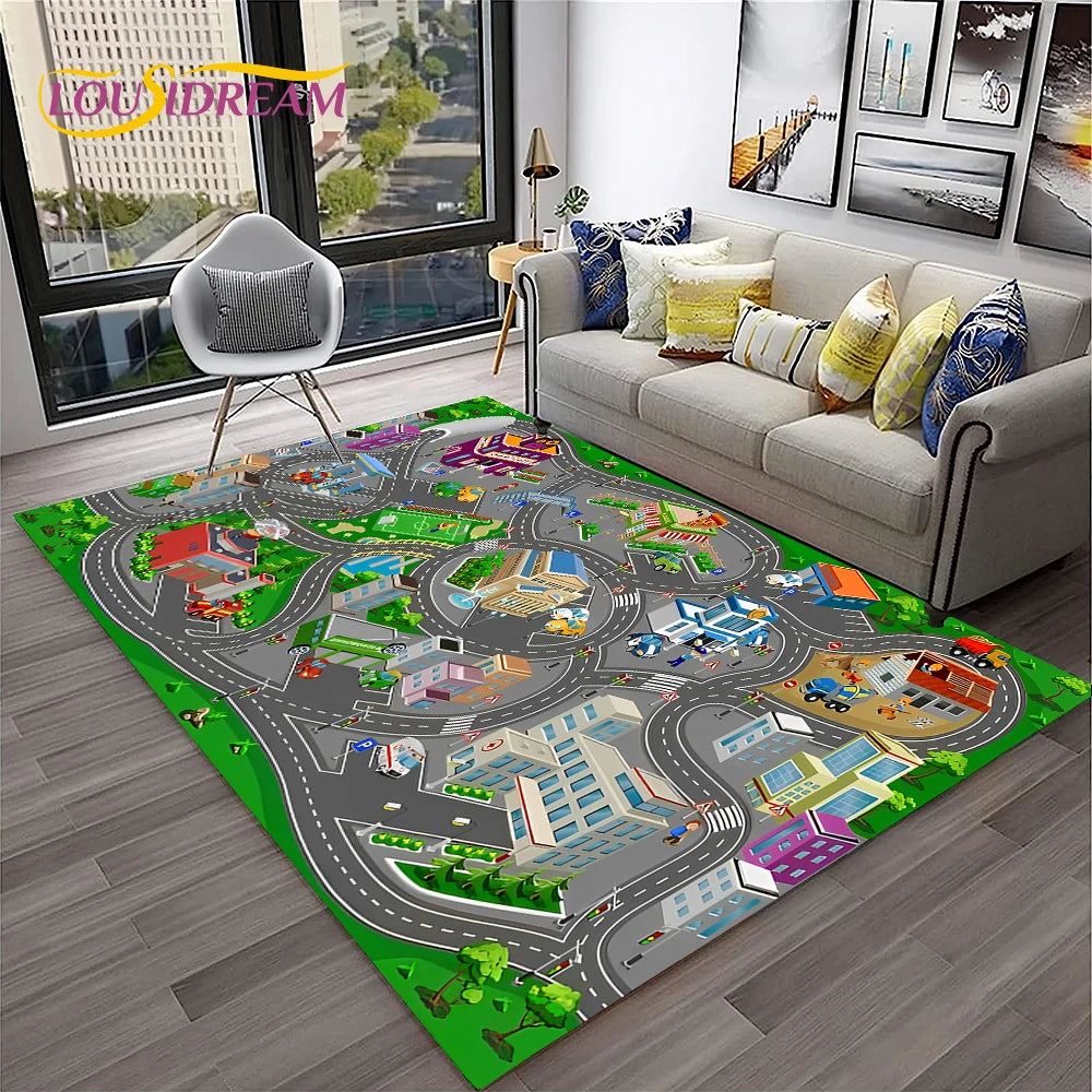 Navak Carpet Child Playmat Traffic Highway City Playroom Carpet Rug for Home Living Room Bedroom Doormat Decor, Area Rug Non-slip Floor Mat