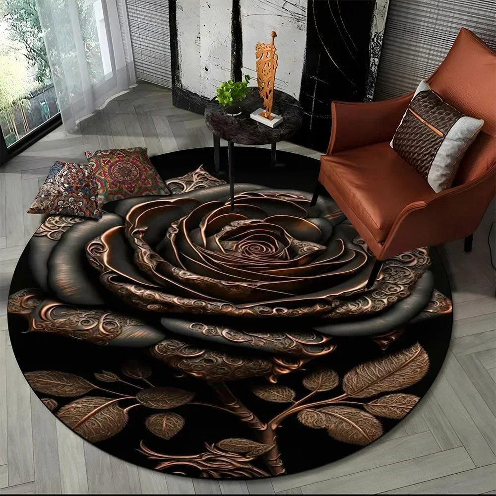 Navak Carpet 3D Luxury Flower Rose Daisy Nordic Round Carpet Rug for Living Room Bedroom Child Playroom Chair Decor,Pet Area Rug Non-slip Mat