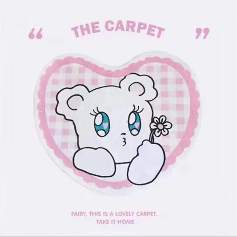 Navak Carpet Cartoon Cute Bear Carpet Animal Heart Shape Carpet Non Slip Machine Washable Bedside Plush Rug Home Decor Room Girl Children Mat