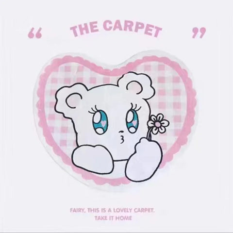 Navak Carpet Cartoon Cute Bear Carpet Animal Heart Shape Carpet Non Slip Machine Washable Bedside Plush Rug Home Decor Room Girl Children Mat